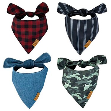 RemyRoo RemyRoo Small Dog Bandanas 4 Pack Timeless Set Premium Durable Adjustable Polyester Fabric Patented Shape Boy Dog Bandanas Pack of Bandanas for Dogs