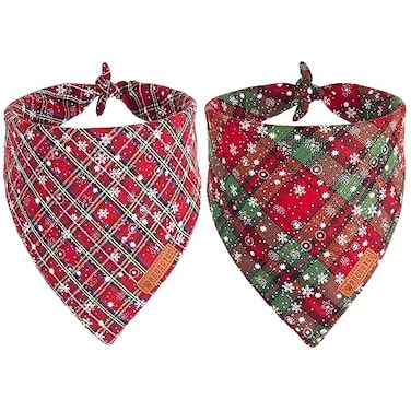 ADOGGYGO 2 Pack Dog Bandanas Christmas Stylish Plaid Snowflake Pet Scarf Premium Durable Fabric Multiple Sizes Offered Christmas Bandanas for Medium Large Dogs Pets Large