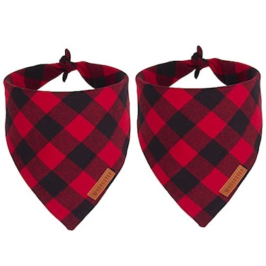 ADOGGYGO Christmas Dog Bandanas 2 Pack Premium Cotton Fabric Multiple Sizes Offered Red Plaid Bandanas for Large XLarge Dogs XLarge