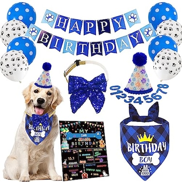 duludulu Dog Birthday Bandanas Paw Balloons Banner Outfit Hat for Dog Birthday Decorations