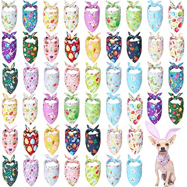 Sanwuta 50 Pcs Easter Dog Bandanas Bulk Pet Kerchief Set Bibs Triangle Scarf Dog Bandanas with Egg Rabbit Carrot Patterns for Easter Party Pet Costume Accessory Decoration256 x 177 x 177