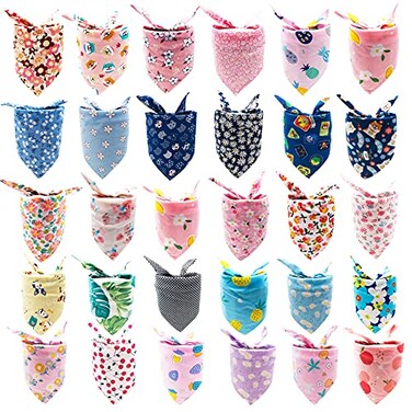 JpGdn 100PCS Small Dogs Bandanas Cotton Bulk Pet Kerchief Scarves Random Patterns Selvedge Sewing Stitching Edge Hemming Stitch Seam for Medium Grooming Accessories Costume