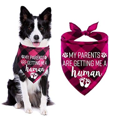 STMK Plaid Dog Bandana Pink My Parents are Getting Me A Human Adjustable One Size