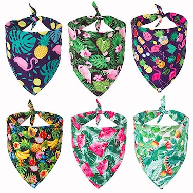 ADOGGYGO Summer Hawaii Dog Bandana 6 Pack Flamingo Fruit Pattern Triangle Summer Bandanas for Medium Large Dogs Pets Large