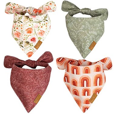 RemyRoo RemyRoo Extra Large Spring Dog Bandanas 4 Pack Rubi Set Premium Durable Adjustable Polyester Fabric Patented Shape Girl Floral Bandana
