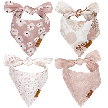 RemyRoo RemyRoo Dog Bandanas 4 Pack Shannon Set Premium Durable Fabric Unique Shape Adjustable Fit Multiple Sizes Offered Large Pink White Cream Tan Beige Blush Mauve