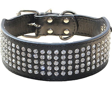 haoyueer Rhinestones Dog Collars 5 cm Width 5 Rows Full Sparkly Crystal Diamonds Dazzling Sparkling Elegant Fancy PU Leather Dog Collar for Medium Large DogsBlackM