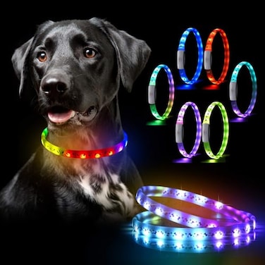 GS GLOWSEEN LED Dog Collar Color Changeable Light Up Dog Collars USB Rechargeable15 Light Effects Glow in The Dark Collar Weatherproof Fits for Small Medium Large DogKeep Your Pets Seen Safety High Vi