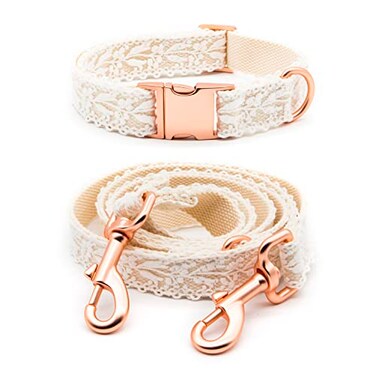 LEKAIGO Dog Collar and Leash Set Cotton Lace Handmade 45 FT Adjustable Comfortable Unique Collars and Leashes for Small Medium Large Dogs