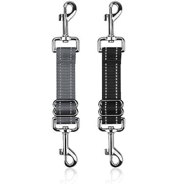 YUEPET Dog Safety Collar Clips 2 Pack Adjustable Prong Backup Clips Reflective Double Ended Backup Clasp Leash Connector for Dog Harness to Collar Safety ClipGreyBlack