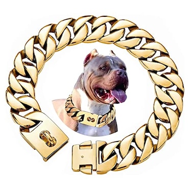 txprodogchains 32MM Thick Cuban Link Collar Strong Metal Gold Dog Collar with Buckle for Large Dogs