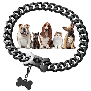 W/W Lifetime Black Chain Dog Collar 15mm Cuban Link With Secure Snap Buckle Metal Collar for Small Pitbull 15MM 10