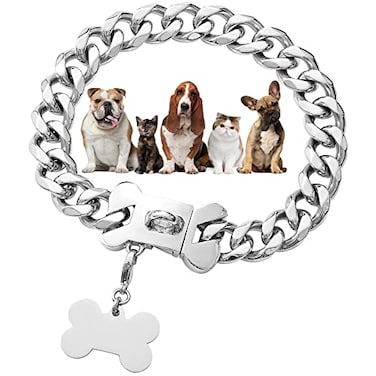 W/W Lifetime Silver Cuban Link Dog Collar with Secure Snap Buckle 15mm Stainless Steel 10 for Small Dogs