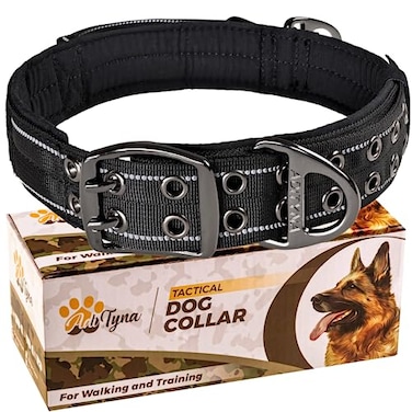 ADITYNA Heavy Duty Dog Collar for ExtraLarge Dogs Reflective Black XL Collar with Handle for Training and Walking Wide Thick Tactical Soft Neoprene Padded