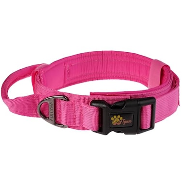 ADITYNA Tactical Dog Collar for ExtraLarge Dogs Soft Padded Heavy Duty Adjustable Military Big Pink Collar with Handle for Training and Walking