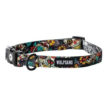 Wolfgang ManBeast Wolfgang Heavy Duty Adjustable Dog Collar with Quick Release Nylon Buckle for Walking Training LosMuertos Print Small