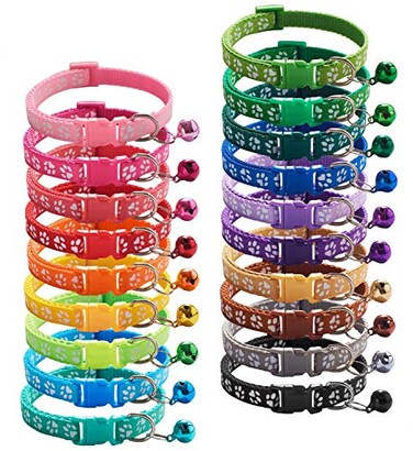 Flymind Puppy Collars 19Pcs Whelping Puppy ID Collars with Bell Adjustable 1932cm Soft Nylon Litter Identification Dog Collars for Newborn Pets