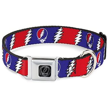 Buckle-Down BuckleDown DCWGD019L Seatbelt Dog Collar Large Steal Your Face wLightning Bolt Repeat RedWhiteBlue