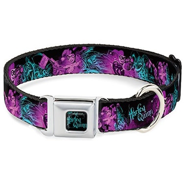 Buckle-Down BuckleDown DCWJK047WM Seatbelt Dog Collar Wide Medium Harley Quinn Pow Aiming PosesJoker Sketch BlackTurquoiseFuchsia Multicolor 15 Wide Fits 1623 Neck Medium