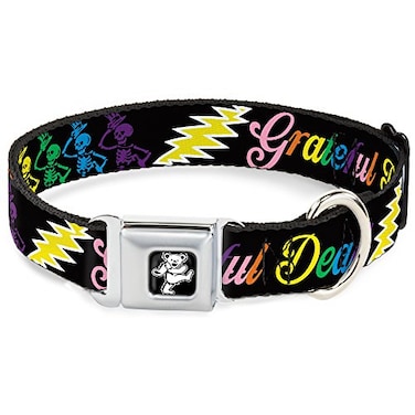 Buckle-Down BuckleDown DCWGD005L Seatbelt Dog Collar Large Grateful Dead Script wBears Skeletons BlackMulti Color 1 Wide Fits 1526 Neck Large
