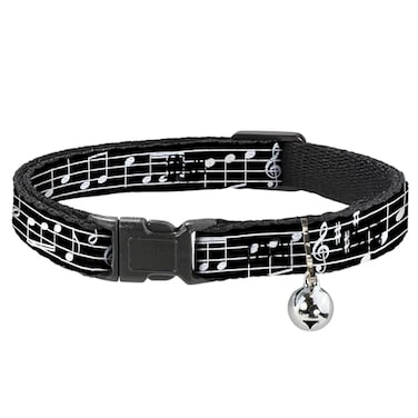 Buckle-Down BuckleDown Cat Collar Breakaway Music Notes Black White 8 to 12 Inches 05 Inch Wide