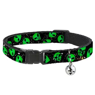 Buckle-Down BuckleDown Aliens Head Scattered Breakaway Cat Collar with Bell Plastic Clip Easy Adjustable 85 to 1205 Wide