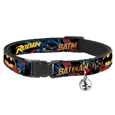 Buckle-Down Cat Collar Breakaway Batman Robin in Action Text Burgundy 8 to 12 Inches 05 Inch Wide
