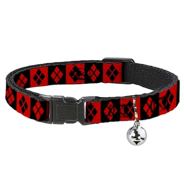 Buckle-Down Cat Collar Breakaway Harley Quinn Diamond Blocks Red Black Black Red 8 to 12 Inches 05 Inch Wide