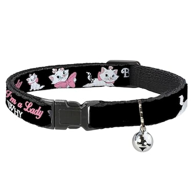 Buckle-Down Cat Collar Breakaway Aristocats Marie 3 Poses Because Im A Lady Thats Why Black 8 to 12 Inches 05 Inch Wide