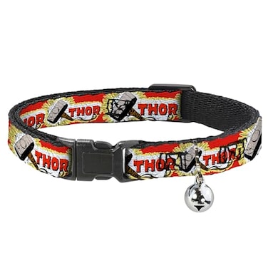 Buckle-Down Cat Collar Breakaway Thor Hammer Red Yellow White 8 to 12 Inches 05 Inch Wide BACWTH005NM