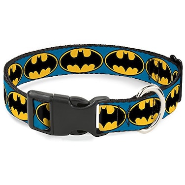 Buckle-Down BuckleDown Plastic Clip Collar Bat Signal3 BlueBlackYellow 12 Wide Fits 69 Neck Small