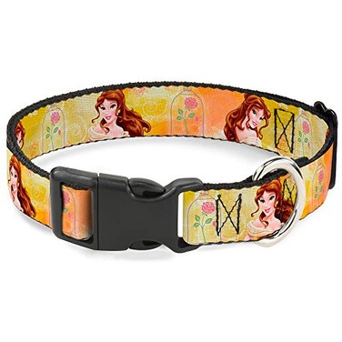 Buckle-Down BuckleDown Plastic Clip Collar Belle PosesEnchanted RoseStory Script YellowPinks 1 Wide Fits 1117 Neck Medium