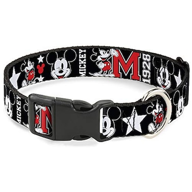 Buckle-Down BuckleDown Plastic Clip Collar Classic Mickey Mouse 1928 Collage BlackWhiteRed 12 Wide Fits 812 Neck Medium