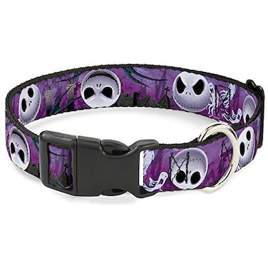 Buckle-Down BuckleDown Plastic Clip Collar Jack ExpressionsGhosts in Cemetery PurplesGraysWhite 12 Wide Fits 69 Neck Small