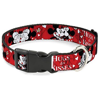 Buckle-Down BuckleDown Plastic Clip Collar Mickey Minnie HUGS KISSES Poses RedsWhite 1 Wide Fits 1117 Neck Medium