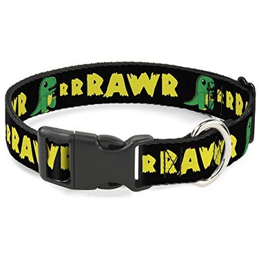 Buckle-Down BuckleDown Plastic Clip Collar RRRAWR Dinosaur BlackGreenYellow 1 Wide Fits 1117 Neck Medium