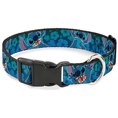 Buckle-Down BuckleDown Plastic Clip Collar Stitch ExpressionsHibiscus Collage GreenBlue Fade 1 Wide Fits 1117 Neck Medium