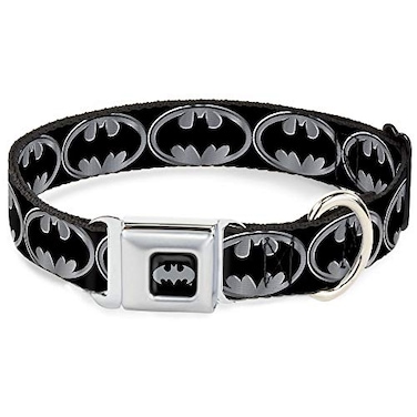 Buckle-Down Dog Collar Seatbelt Buckle Batman Shield Black Silver 15 to 26 Inches 10 Inch Wide