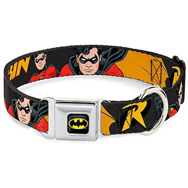 Buckle-Down BuckleDown Seatbelt Buckle Dog Collar ROBIN RedBlack Poses Gray 15 Wide Fits 1623 Neck Medium