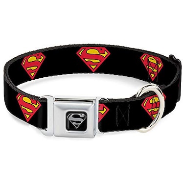 Buckle-Down BuckleDown Seatbelt Buckle Dog Collar Superman Shield Black 15 Wide Fits 1832 Neck Large