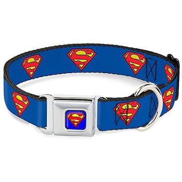 Buckle-Down Dog Collar Seatbelt Buckle Superman Shield Blue 18 to 32 Inches 15 Inch Wide