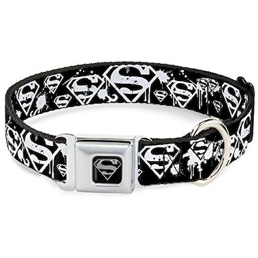 Buckle-Down BuckleDown Seatbelt Buckle Dog Collar Superman Shield Splatter BlackWhite 15 Wide Fits 1623 Neck Medium