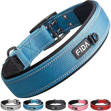 Fida Heavy Duty Dog Collar 15 Width Ultra Soft Neoprene Padded Adjustable Reflective Nylon Pet Collar with Two Metal Pin Belt Buckle for ExtraLarge Breeds XL Blue
