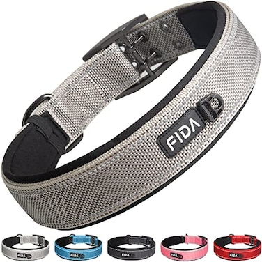 Fida Heavy Duty Dog Collar 15 Width Ultra Soft Neoprene Padded Adjustable Reflective Nylon Pet Collar with Two Metal Pin Belt Buckle for LargeXLarge Breeds XL Grey