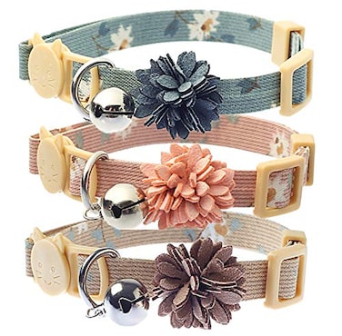 BoomBone Pack of 3 Cat Flower Collar Breakaway Small Dog Collars with Bell