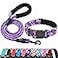 Ladoogo Reflective Dog Collar Padded with Soft Neoprene Breathable Adjustable Nylon Dog Collars for Small Medium Large Dogs Medium Pack of 1 PurplePink Floral CollarLeash