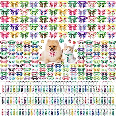 Sanwuta 300 Pcs Dog Bow Tie Collars Bulk for Dogs Adjustable Summer Spring Basic Dog Bowtie Collars for Medium Large Dogs 120 Pet Neck Ties 120 Bowties 60 Bowknot Set for Pet Grooming Accessories