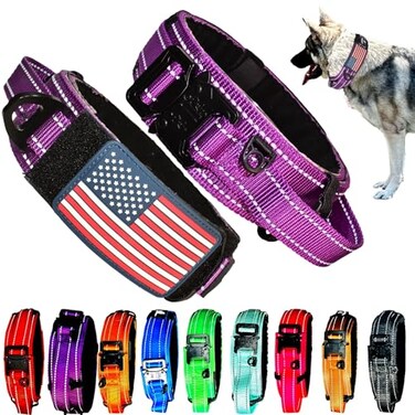 DEZIZEUSK9 2Inch Wide Tactical Dog Collar with Control Handle Adjustable for Medium Large Dogs Military Style with HeavyDuty Metal Buckle USA Flag Patch Customizable Name Plate Training Everyday Use