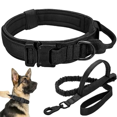 Antswish Tactical Dog Collar Leash Set Adjustable Military Training Nylon Collar Dog Training with Control Handleand Metal Buckle Dog Collar for Medium Large Dogs BlackM