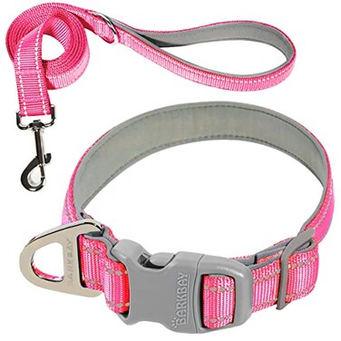 BARKBAY Dog Collar for Medium Small Large Dogs Reflective with LeashCollar and Leash for DogsSoft Neoprene Padded 2 PackPinkXS